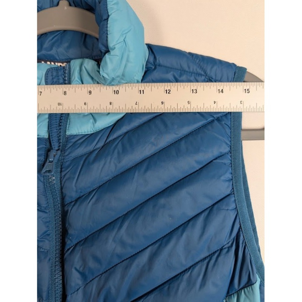 Lands End Womens Blue Colorblock Down Puffer Vest Size L 14-16 Chevron Quilted - Picture 3 of 9